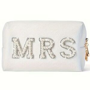 MRS. Cosmetics Case. Faux Pearls and Rhinestones. White. Brand New.